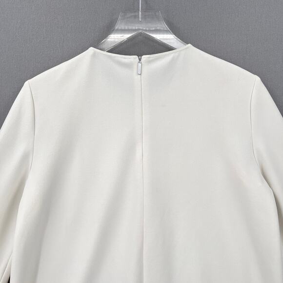 TIBI Ruffle Bell Sleeve Top Womens 4 Off White Chalky Drape Crew Neck Blouse - Picture 5 of 14